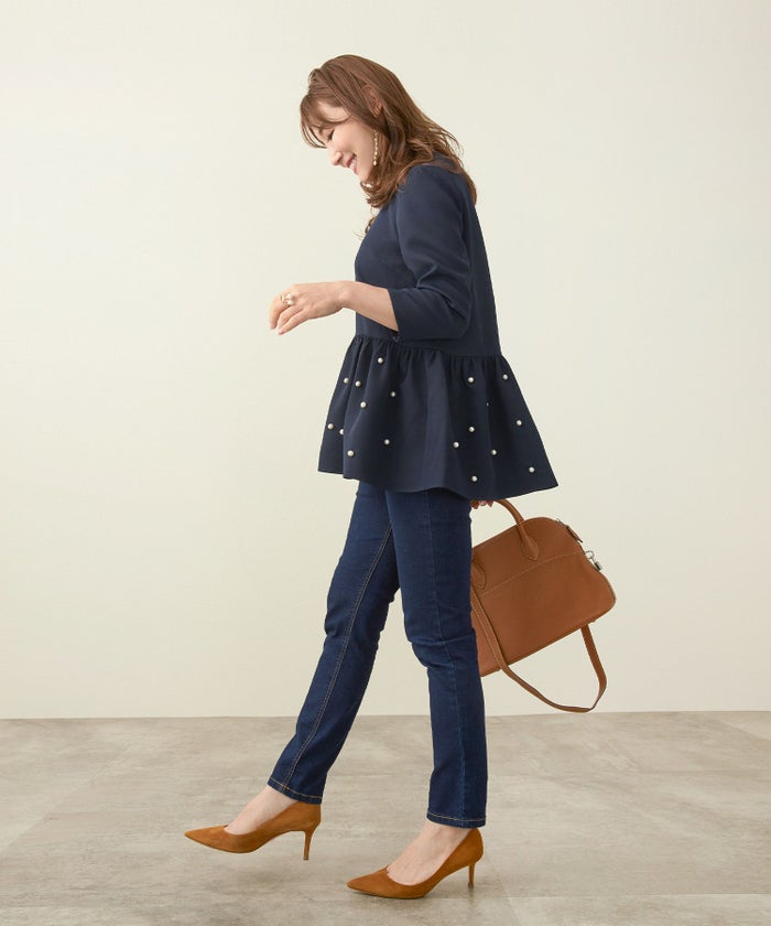 手洗い可/ブラウス/ペプラム/フレアヘム/パール/チュニック/テールカット/7分袖/大人可愛い