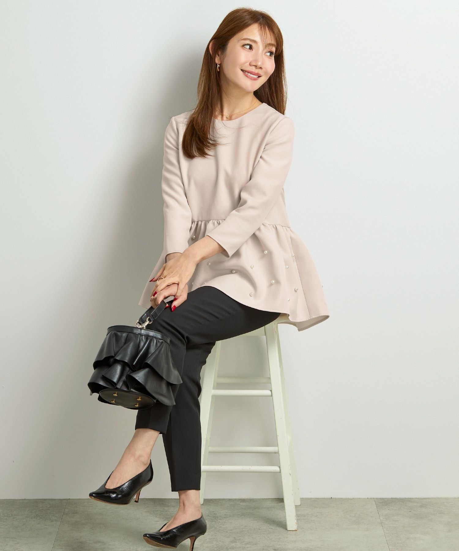 パール付き ペプラム ブラウス Liala×PG 全6色｜lpg831-1757【13】