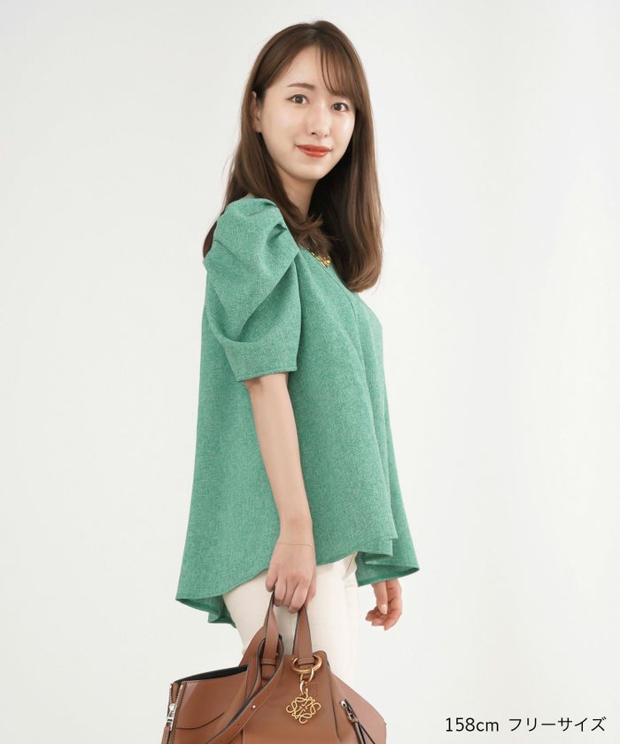 チュニック/ツイードライク/パワショル/アイボリー/グリーン/ブラック/フリー/