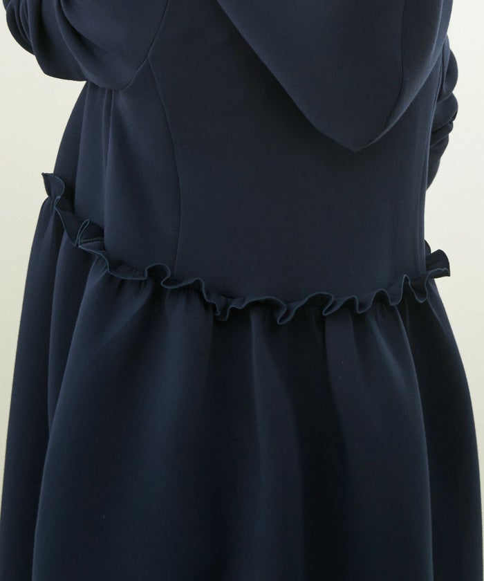 ロングアウター/フロントスライダー/フード付き/肩ギャザー/ウエストフリル/大人可愛い