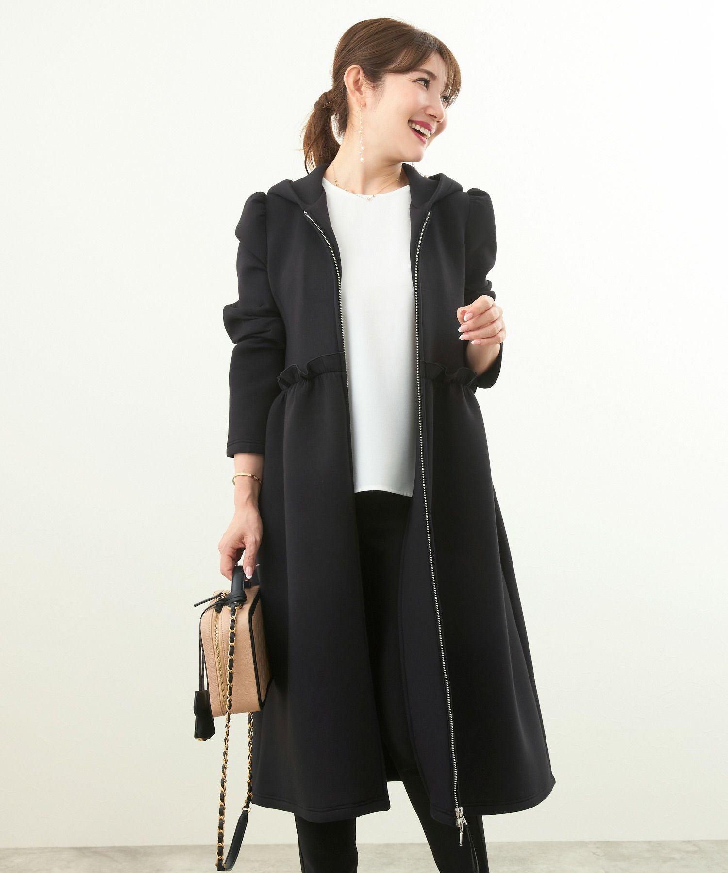 ダンボール フード ドレス ロング コート 長袖 Liala×PG 全2色｜lpg131