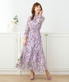 ワンピース/シフォン/長袖/フラワー/プリント/花柄/ロング/ウエストシェイプ/ゴム/ホワイト/ラベンダー/アイスブルー/F/フリー/春/夏/秋/可愛い/かわいい/華やか/大人/上品/