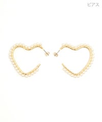 フープ ピアス イヤリング 真鍮 チタンポスト プラパール 小粒 華奢 パール トリミング ハート フープ ピアス イヤリング Pearl Trimming Heart Hoop Pierce Earring （Liala）