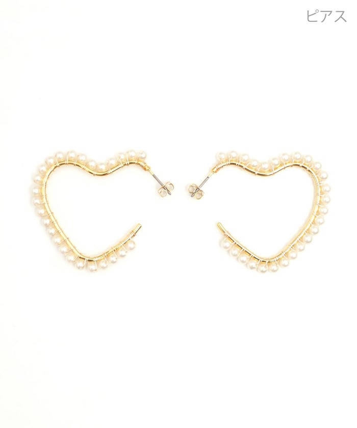 フープ ピアス イヤリング 真鍮 チタンポスト プラパール 小粒 華奢 パール トリミング ハート フープ ピアス イヤリング Pearl Trimming Heart Hoop Pierce Earring （Liala）