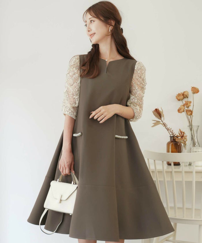 レディース/ジャンパースカート/レイヤード/ジャンスカ/重ね着/フレア/妊婦/パール/ポケット/オケージョン/入学式/授業参観/七五三/ファスナー/ワンピース/ママ/お出かけ/春/夏/秋/冬/エレガント/上品/フェミニン/アイボリー/ブラウン/ブラック/