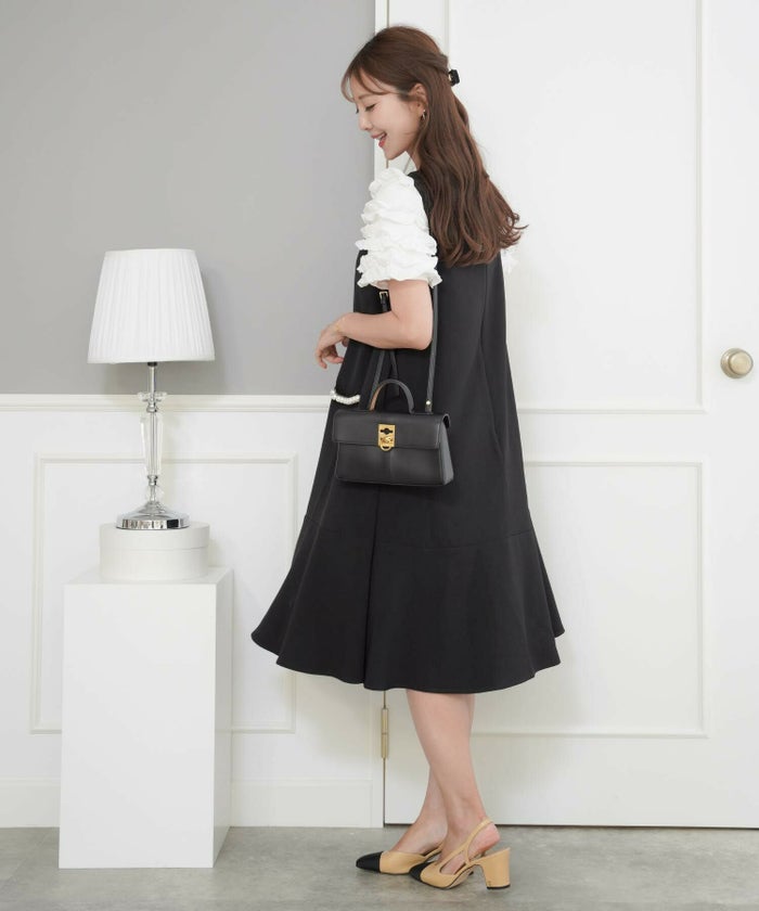 レディース/ジャンパースカート/レイヤード/ジャンスカ/重ね着/フレア/妊婦/パール/ポケット/オケージョン/入学式/授業参観/七五三/ファスナー/ワンピース/ママ/お出かけ/春/夏/秋/冬/エレガント/上品/フェミニン/アイボリー/ブラウン/ブラック/