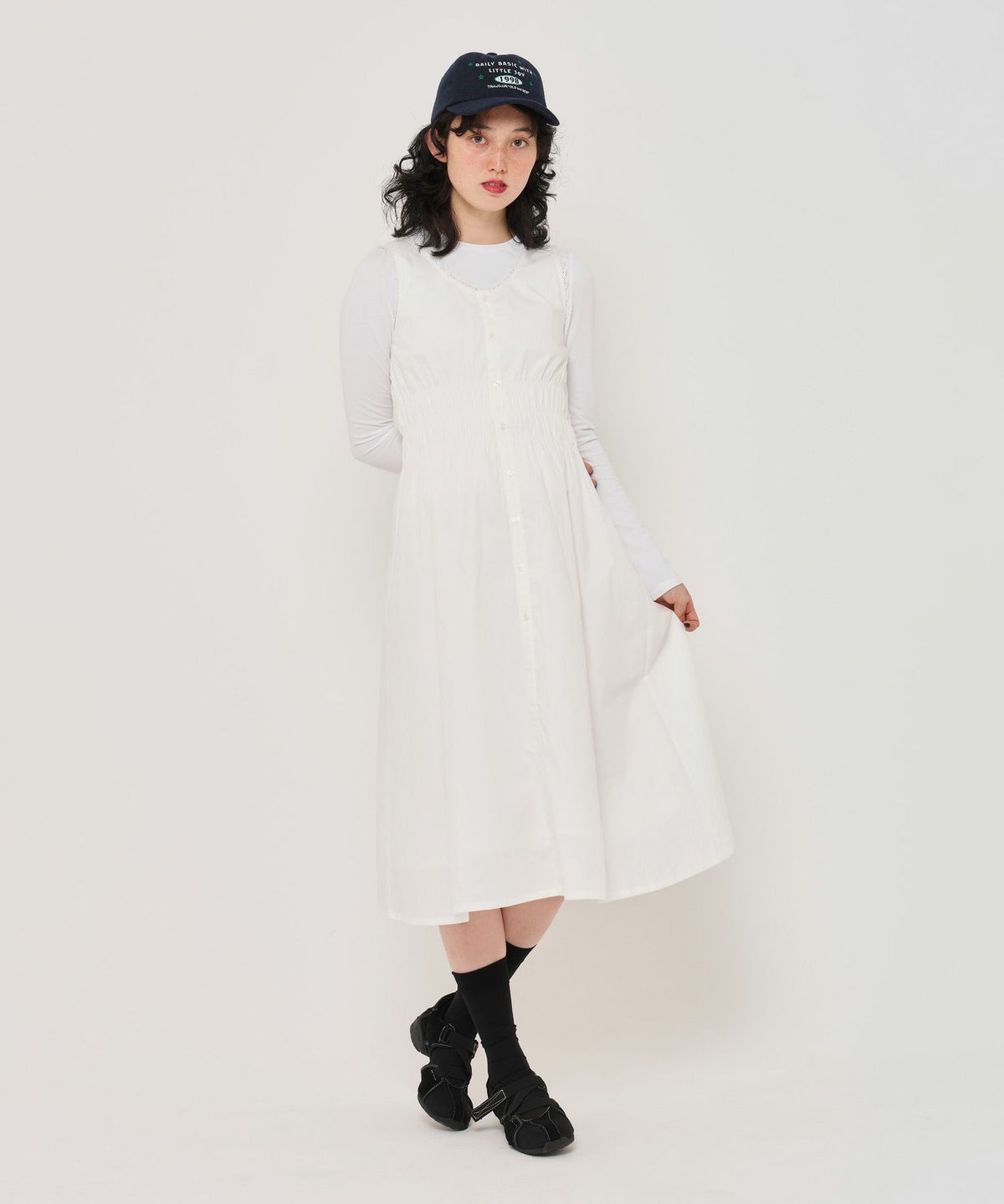 ワンピース/ノースリーブ/シャーリング/コットン