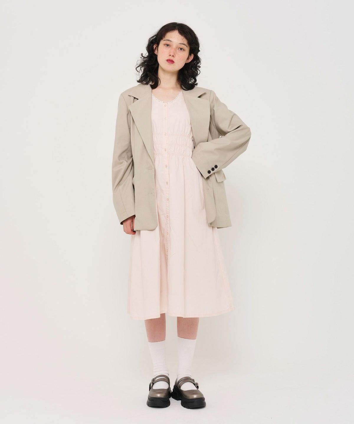 ワンピース/ノースリーブ/シャーリング/コットン