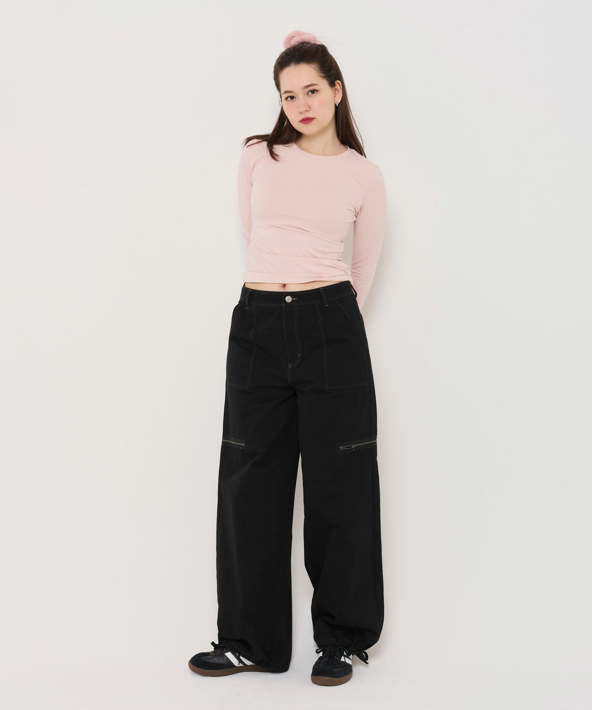 ボトムス/パンツ/ワイドパンツ/カーキ/ブラック