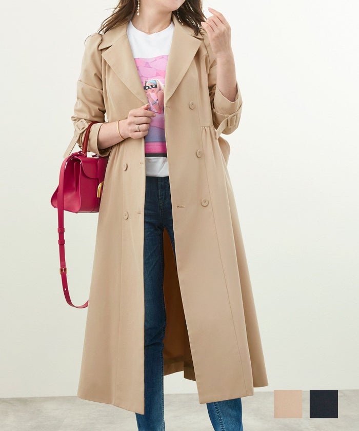 アウター ライトコート 長袖 テーラード 襟 くるみボタン オフィス 通勤着 ロング 大人可愛い ベルト付き くるみボタン テーラード コート Liala×PG