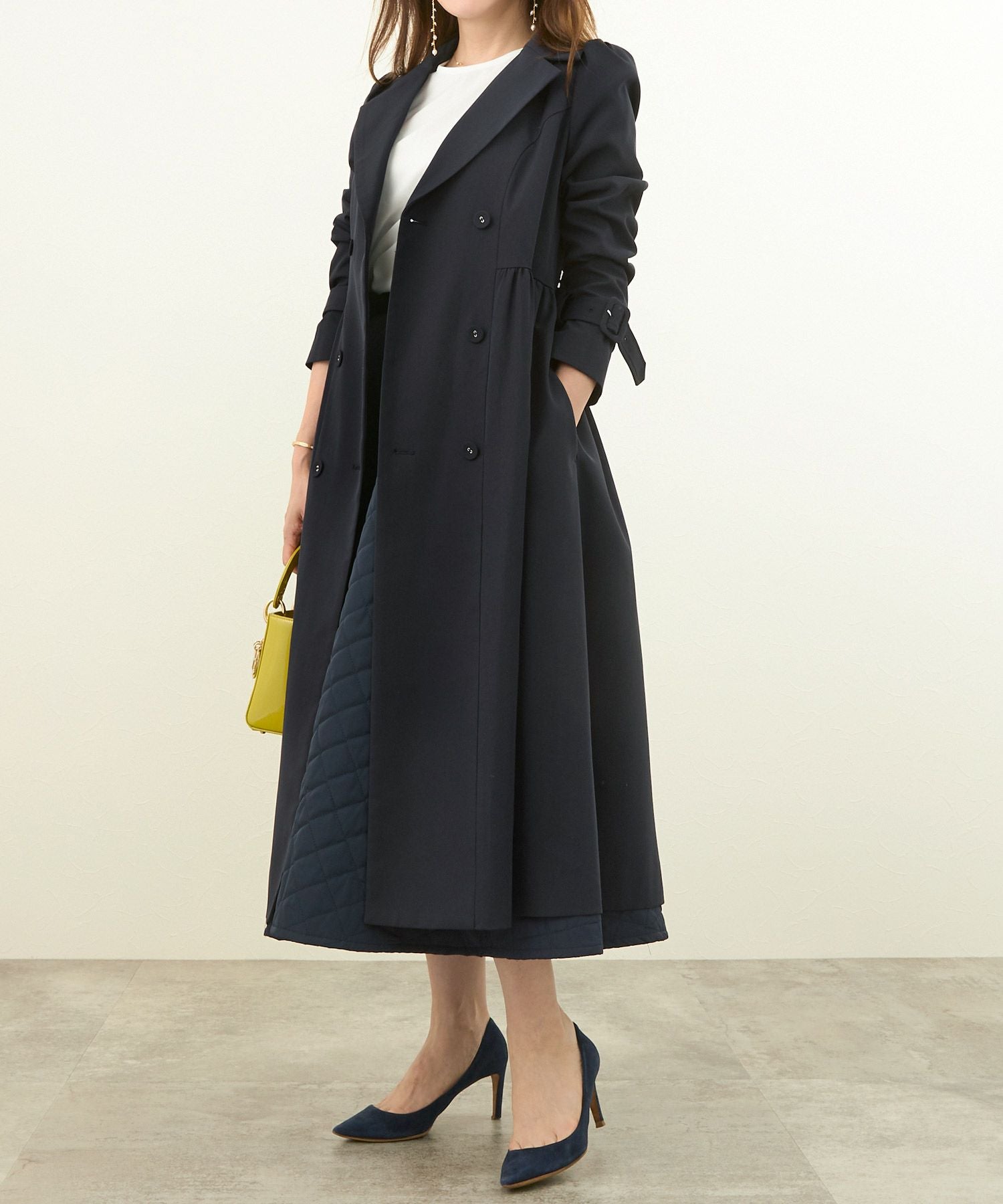 CLEARANCE-SALE ベルト付き くるみボタン テーラード コート Liala×PG