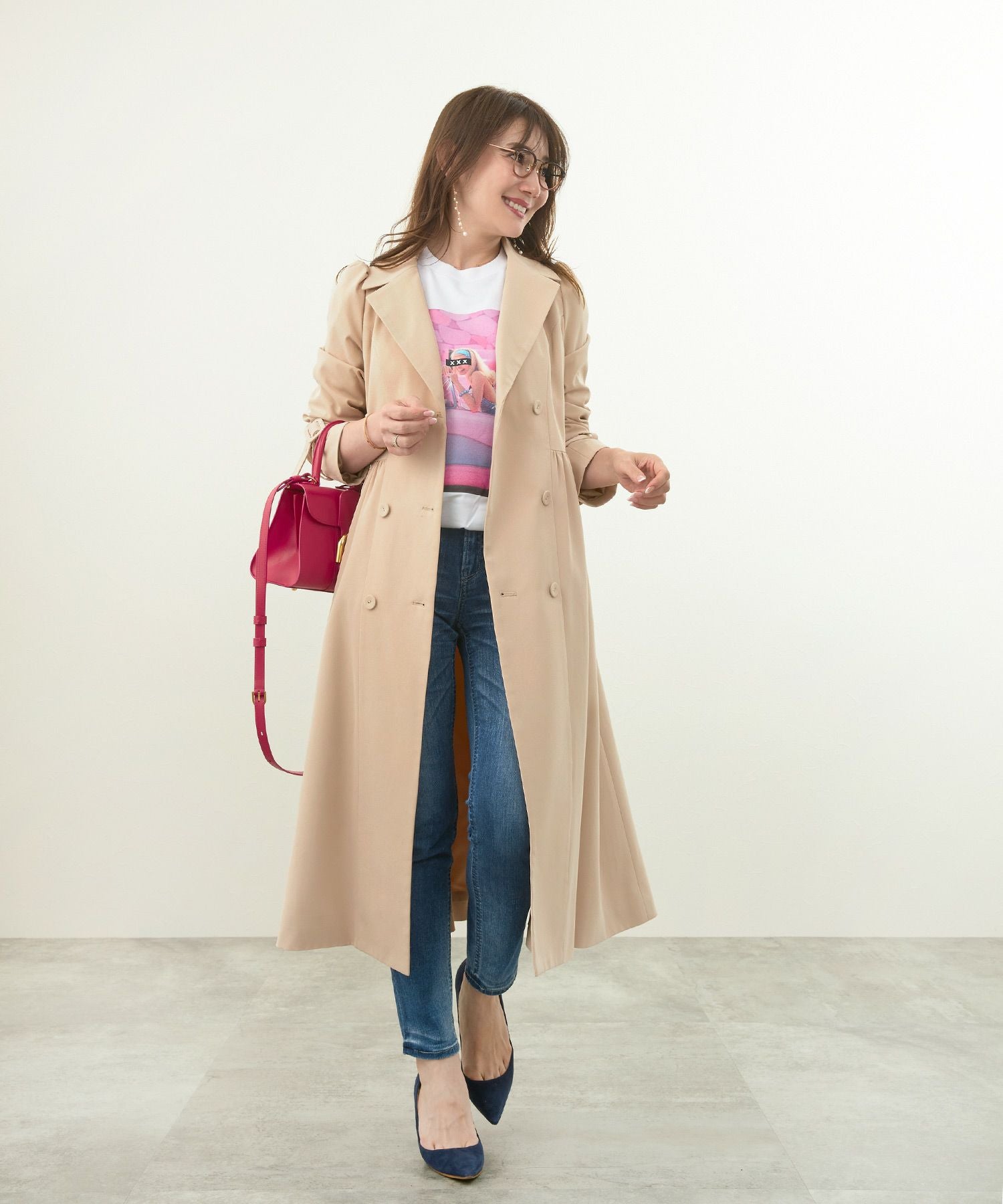 Occasion-SALE ベルト付き くるみボタン テーラード コート Liala×PG