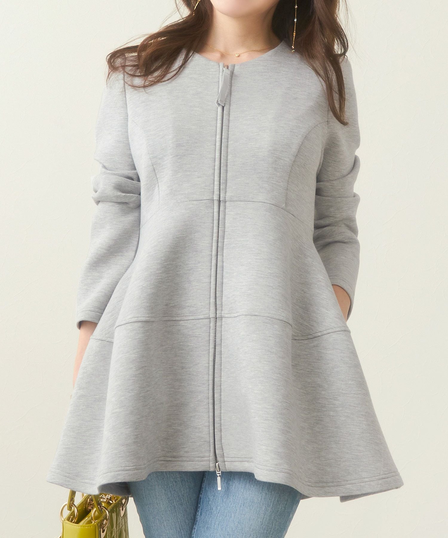 ダンボールニット 2段フリル ペプラム ノーカラージャケット Liala×PG