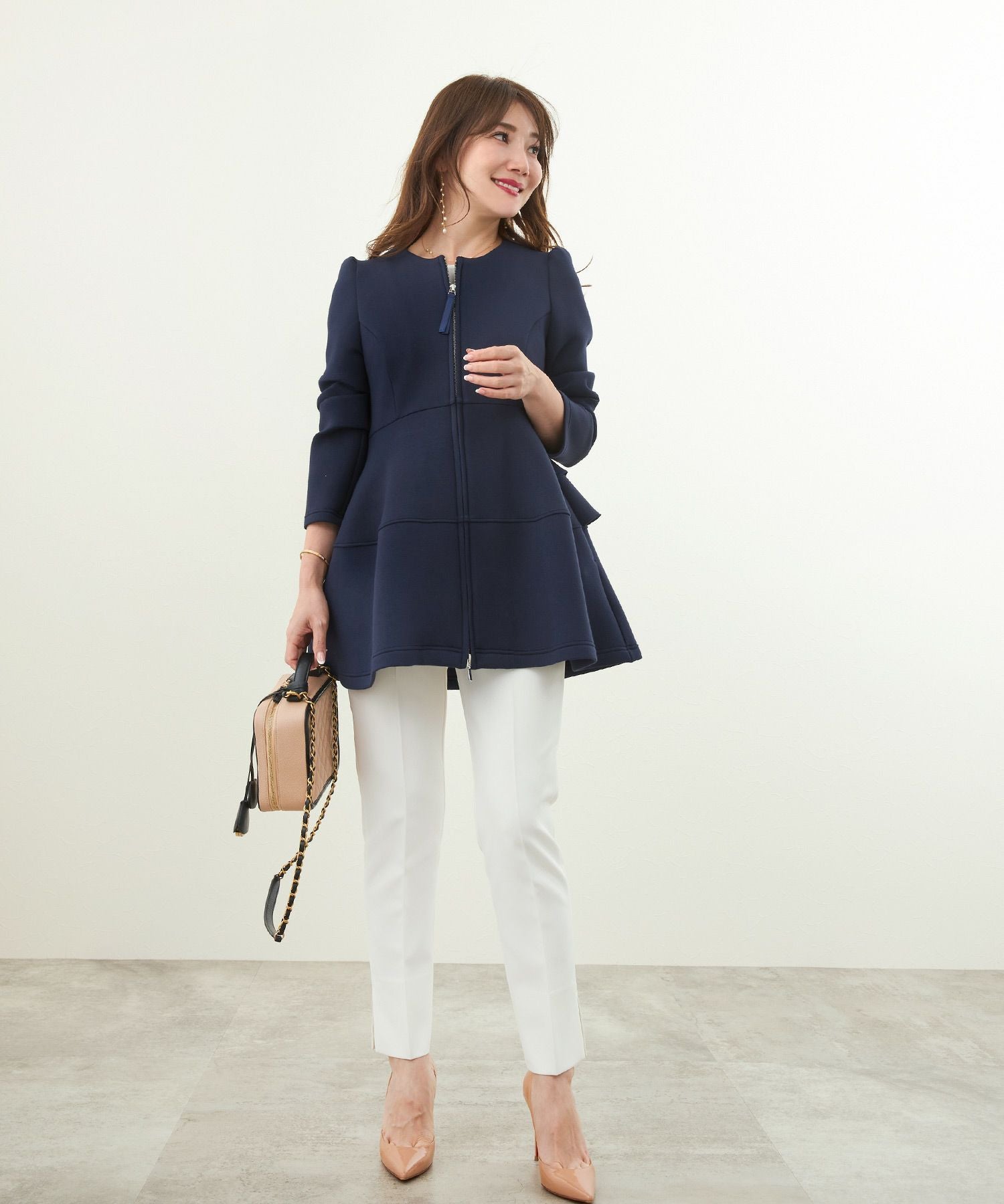 ダンボールニット 2段フリル ペプラム ノーカラージャケット Liala×PG