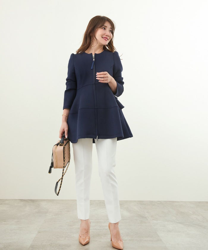 アウター/ジャケット/ダンボールニット/ファスナー/フリル/ティアード/長袖/ボンディング/大人可愛い