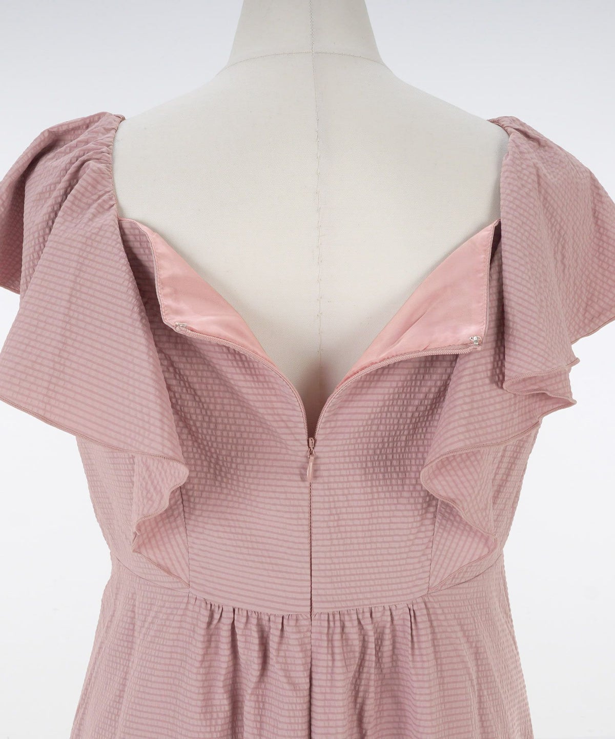 ワンピース/フリルスリーブ/ラッフル/無地/ウエストシェイプ/切り替え/フレアヘム/コンサバ/レッド/赤/ピンクベージュ/ネイビー/S/M/春/夏/秋/可愛い/かわいい/華やか/大人/上品/