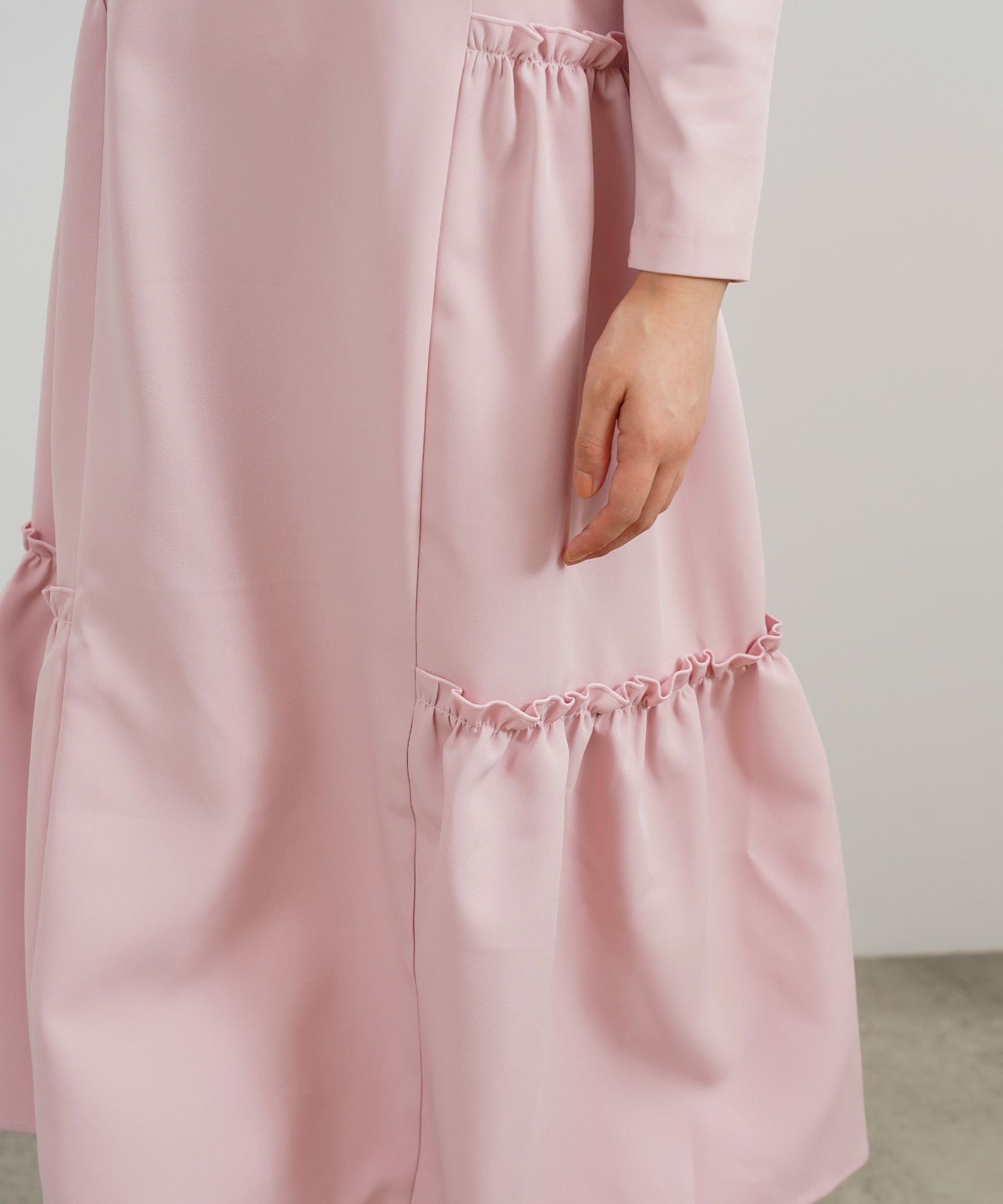 完売商品Liala×PG ロング丈ティアードワンピース ピンク Sサイズ フリルティアード 9分袖 ワンピース Liala×PG 全4色｜lpg341-1791【5