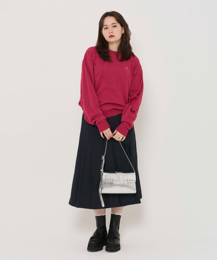 トップス/ニット/エンブレム付き/ピンク/グレー/ダークネイビー