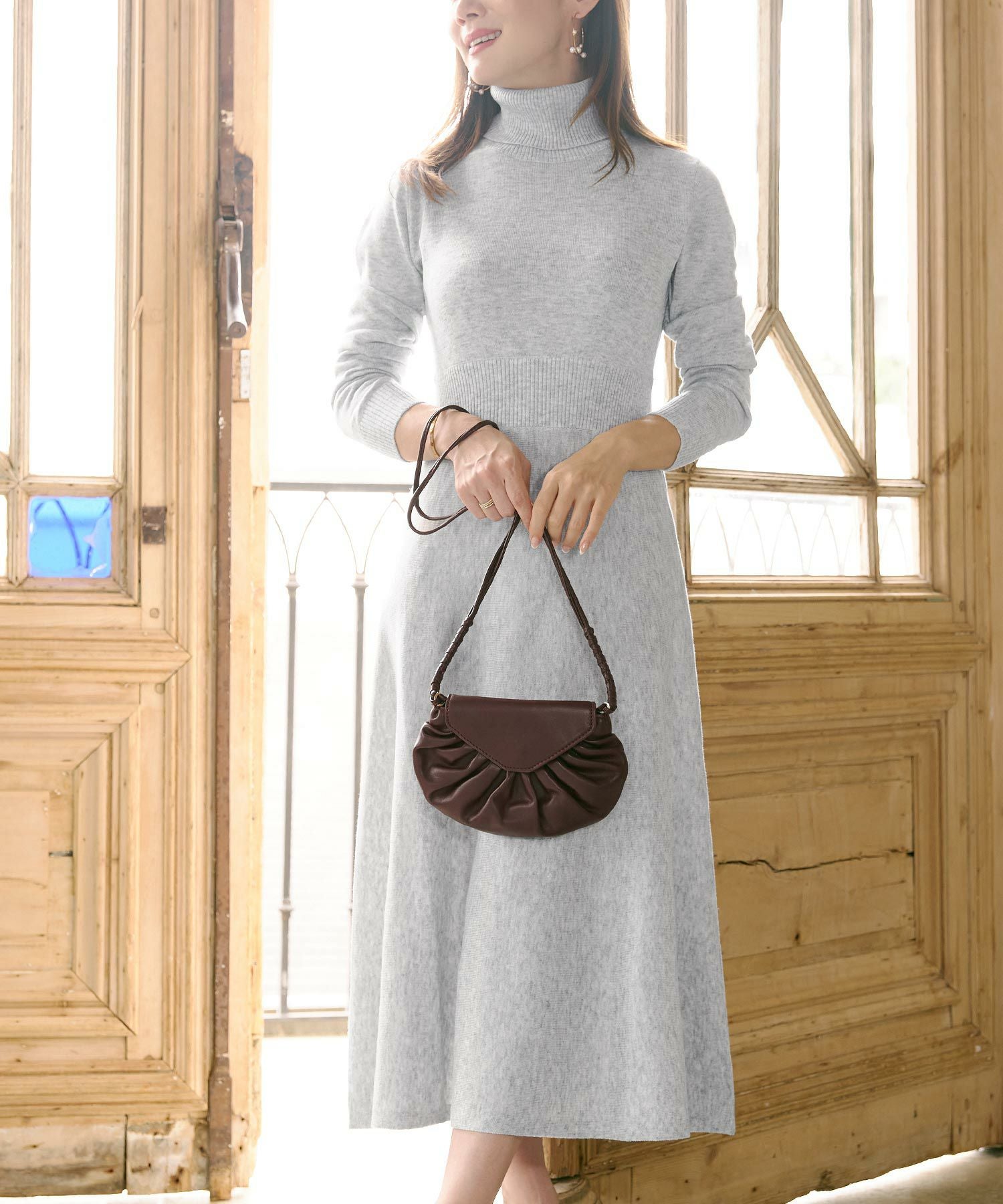 タートルネック 長袖 ニット ワンピース