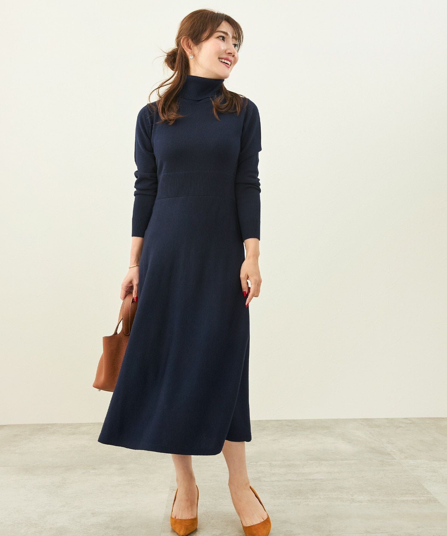 タートルネック 長袖 ニット ワンピース