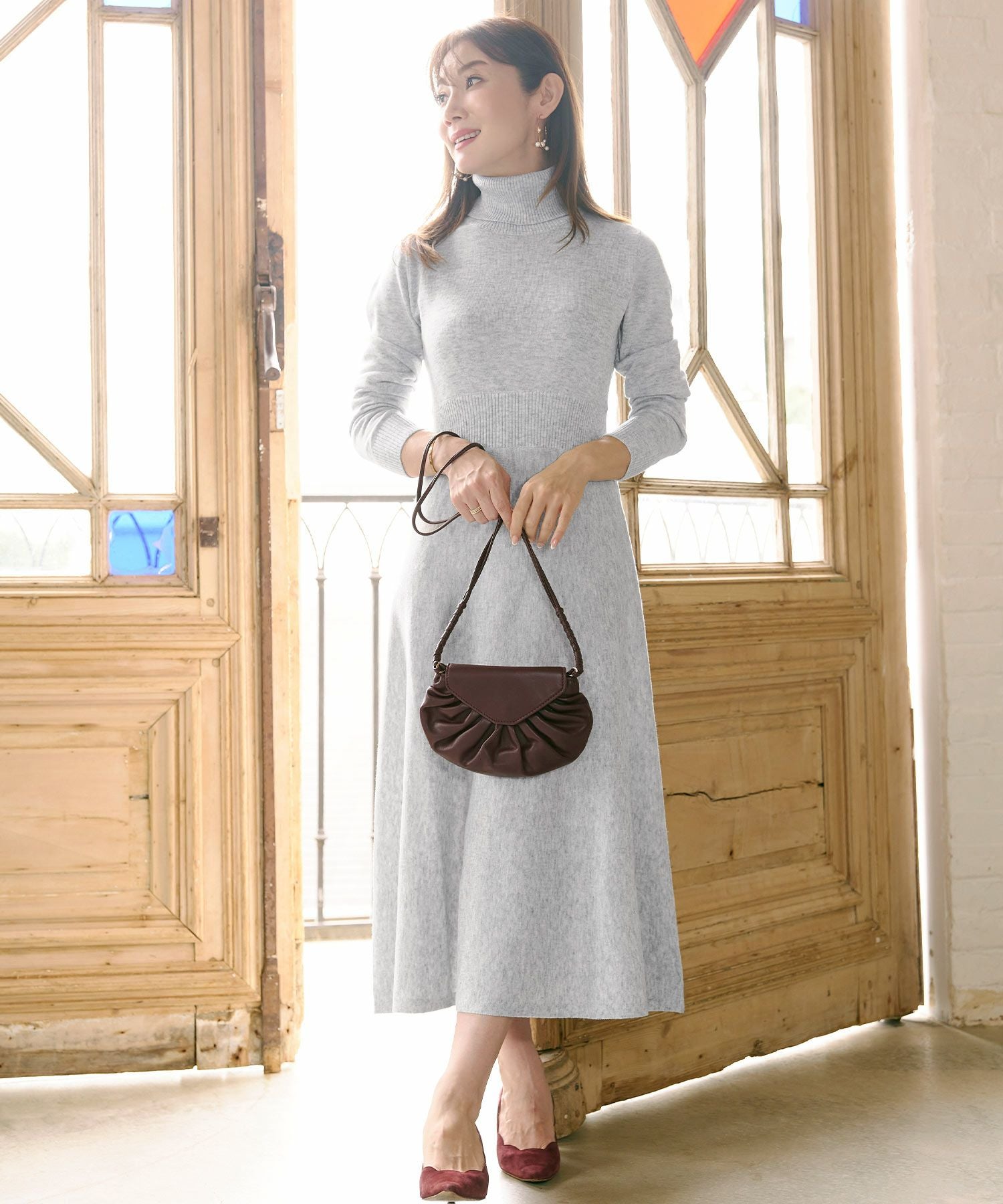 タートルネック 長袖 ニット ワンピース