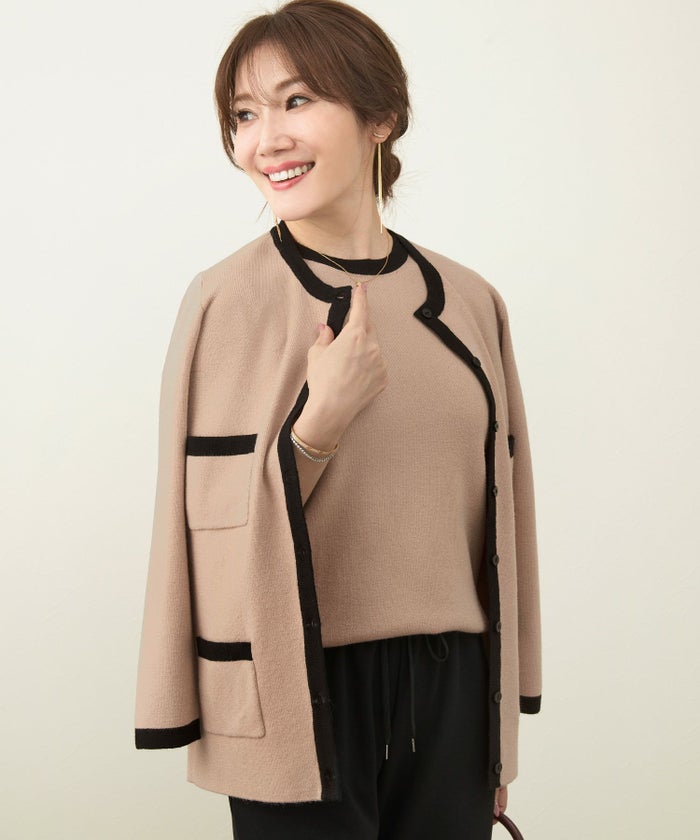 手洗い可/アンサンブル/2点セット/ニット/バイカラー/半袖/長袖カーディガン/可愛い