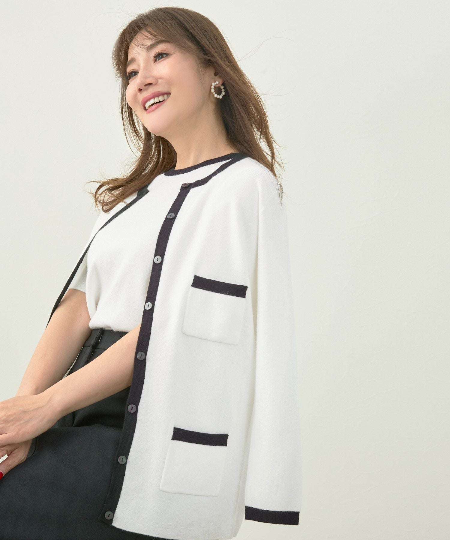 美品 ダーマコレクション アンサンブル 2点セット ニット カーディガン L バイカラー アンサンブル ニット 2点セット Liala×PG 全4色｜lpg431