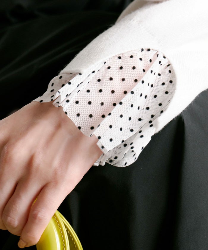 手洗い可/長袖/ドットチュールレース/フリル/ニット/大人/可愛い