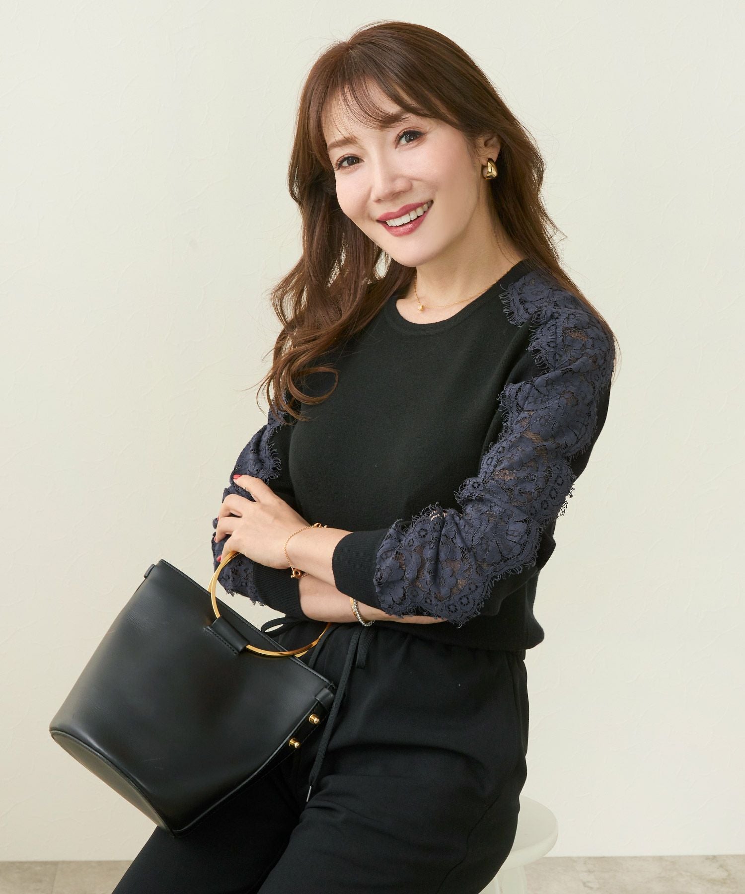 袖レース ニット プルオーバー