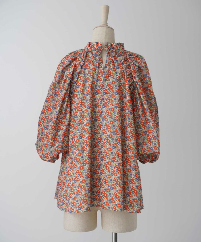 レディース/トップス/ブラウス/フリル/リボン/ボリュームスリーブ/リバティ/Aライン/春/夏/秋/5分袖/レッド/ブルー