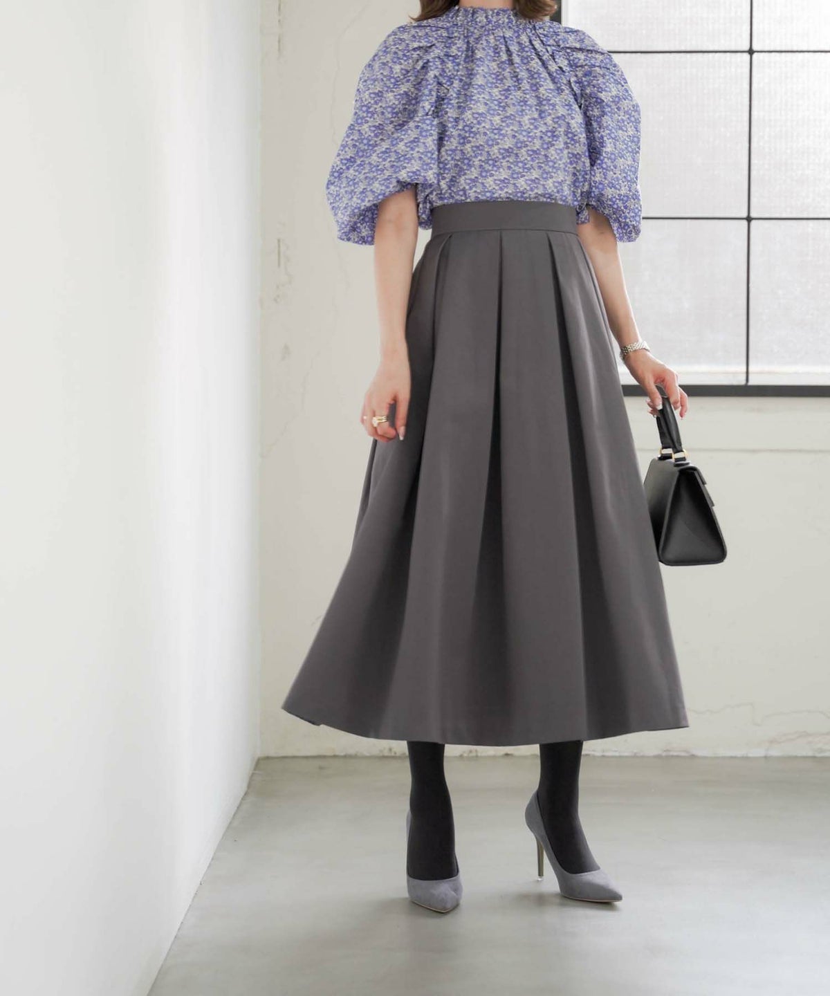 レディース/トップス/ブラウス/フリル/リボン/ボリュームスリーブ/リバティ/Aライン/春/夏/秋/5分袖/レッド/ブルー