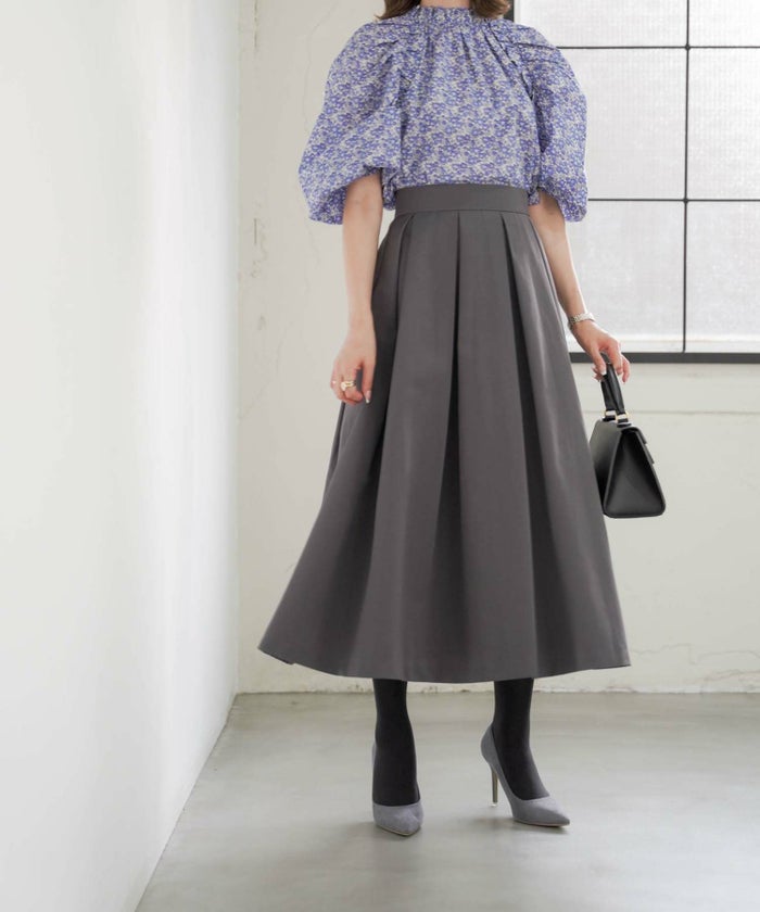 レディース/トップス/ブラウス/フリル/リボン/ボリュームスリーブ/リバティ/Aライン/春/夏/秋/5分袖/レッド/ブルー