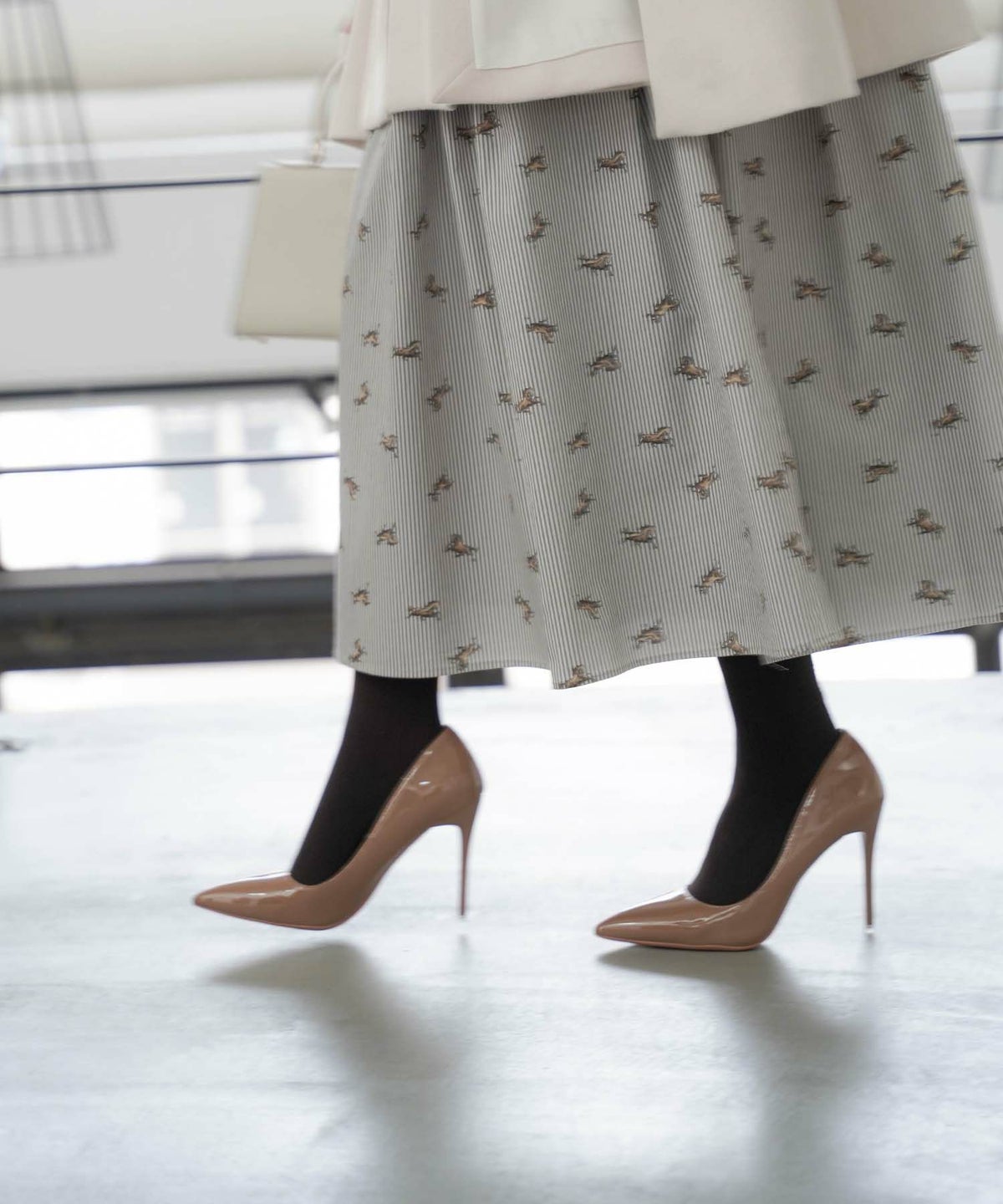 レディース/ワンピース/総柄/ホース柄/ストライプ/コットン/5分袖/春/秋/冬/ベージュ/ブラウン