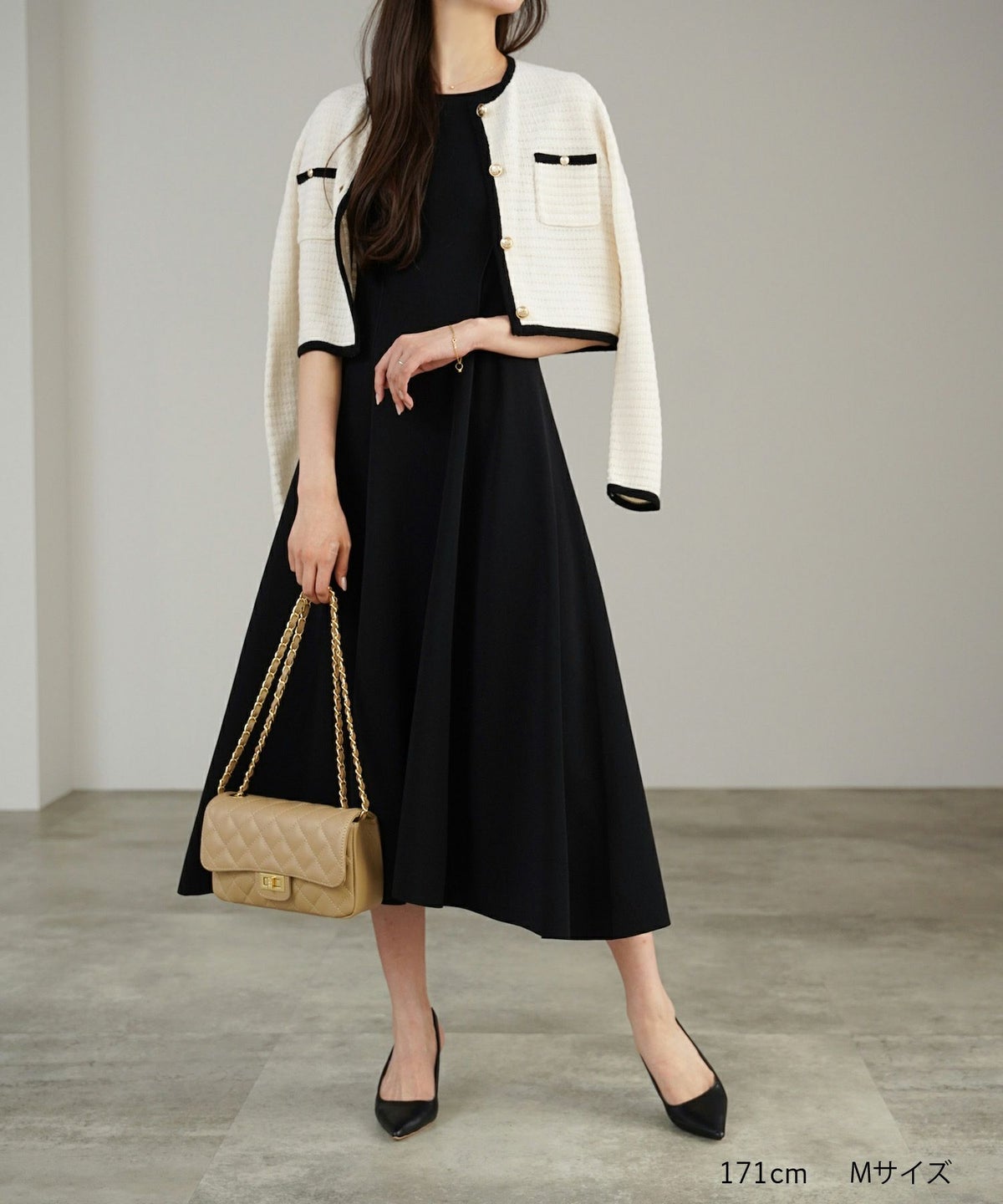 ジャケット/バイカラー/ニット/オフホワイト/ネイビー/M/