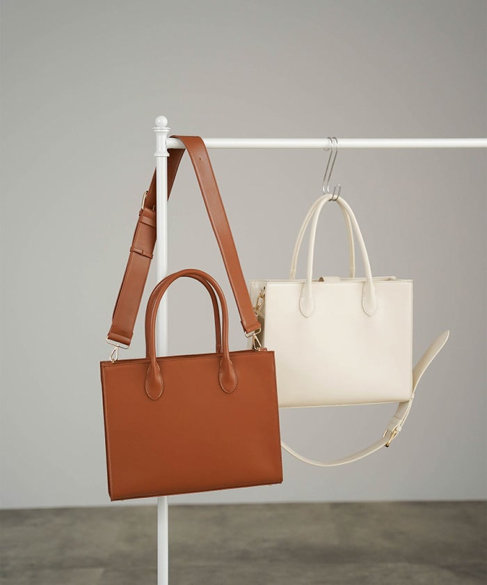 バック/エコレザー/2way/スクエア/アイボリー/キャメル/フリー/