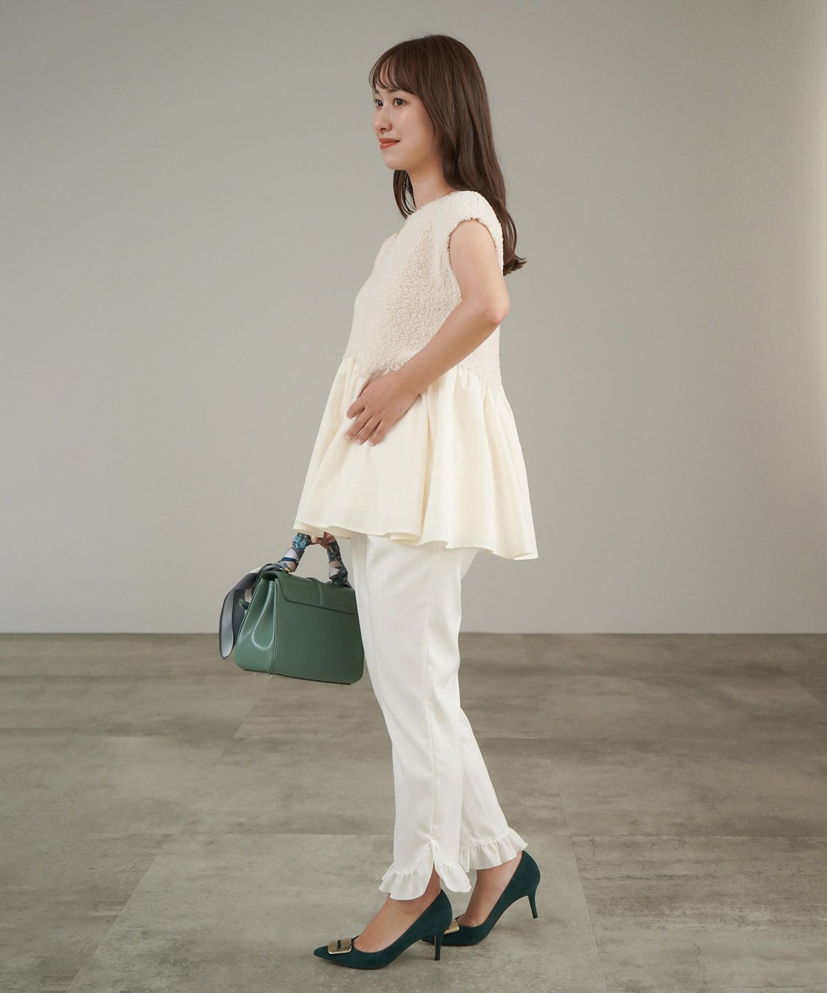 トップス/プードルファー/コンビ/ペプラム/アイボリー/ブラック/フリー/