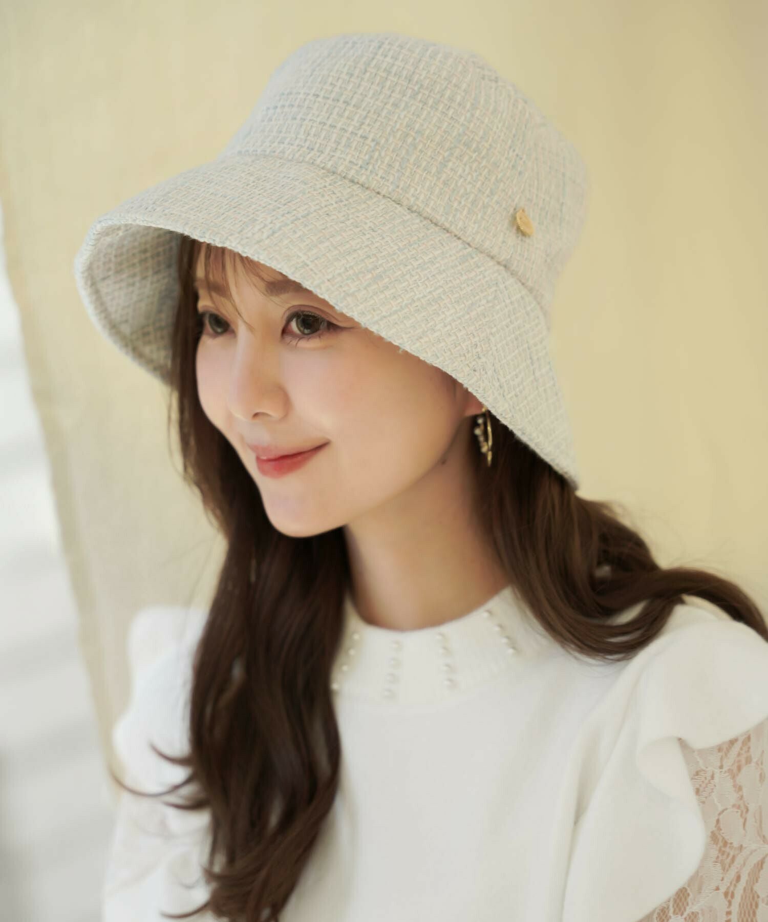 OUTLET-SALE vaniller オリジナル チャーム付き ツイード バケット