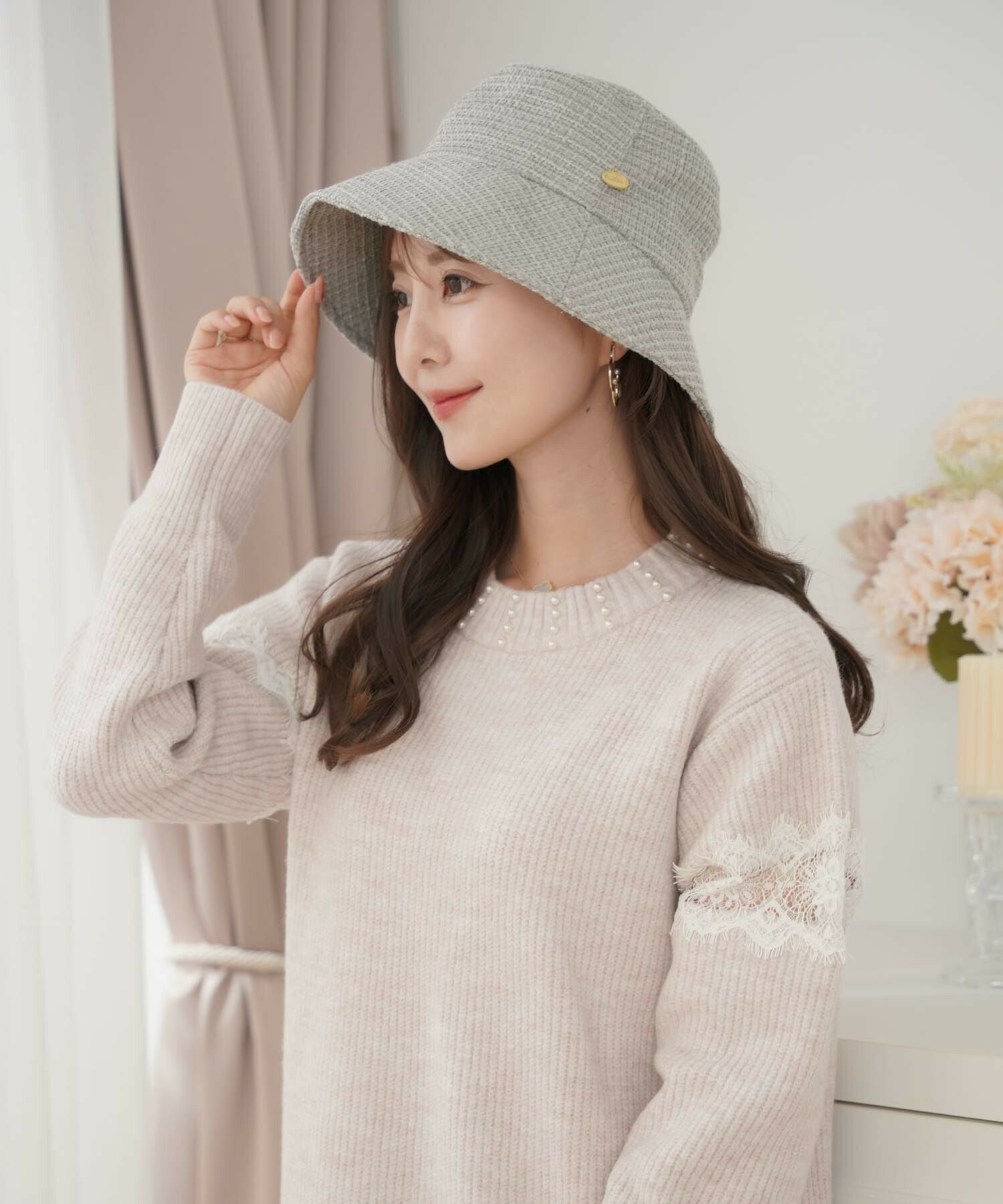 OUTLET-SALE vaniller オリジナル チャーム付き ツイード バケット