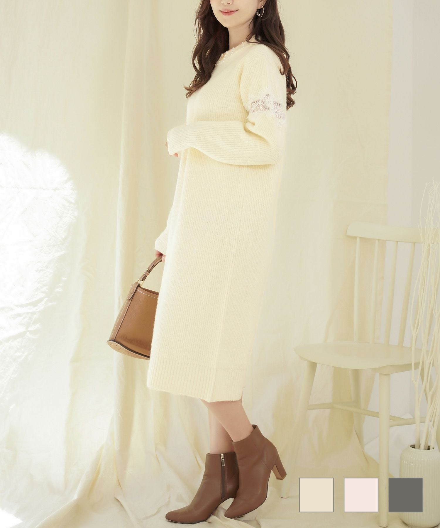 パールネック レース ニット ワンピース le reve vaniller 全3色
