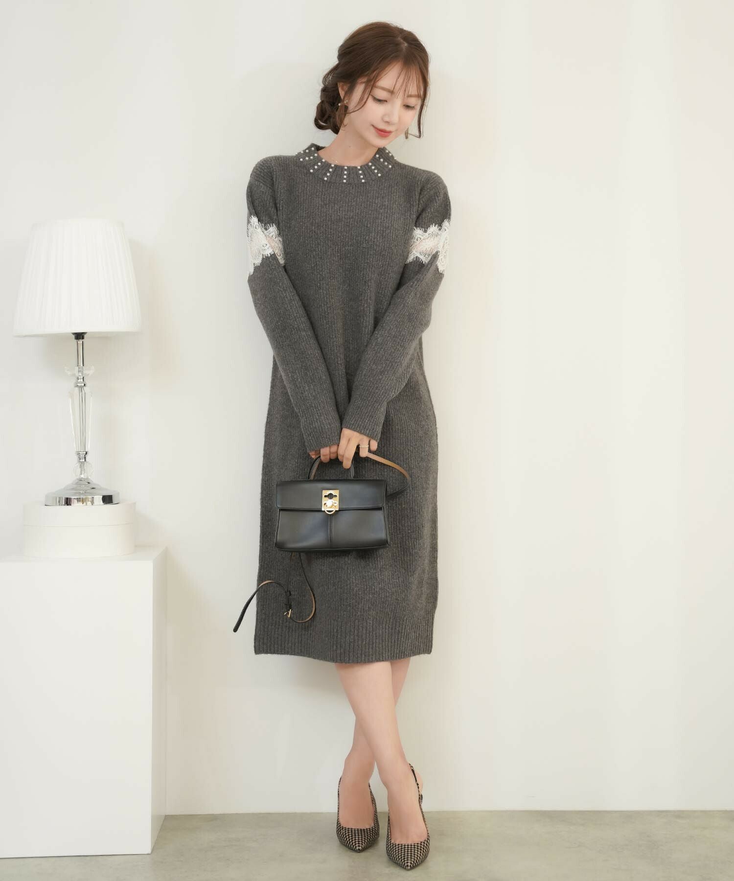 パールネック レース ニット ワンピース le reve vaniller 全3色