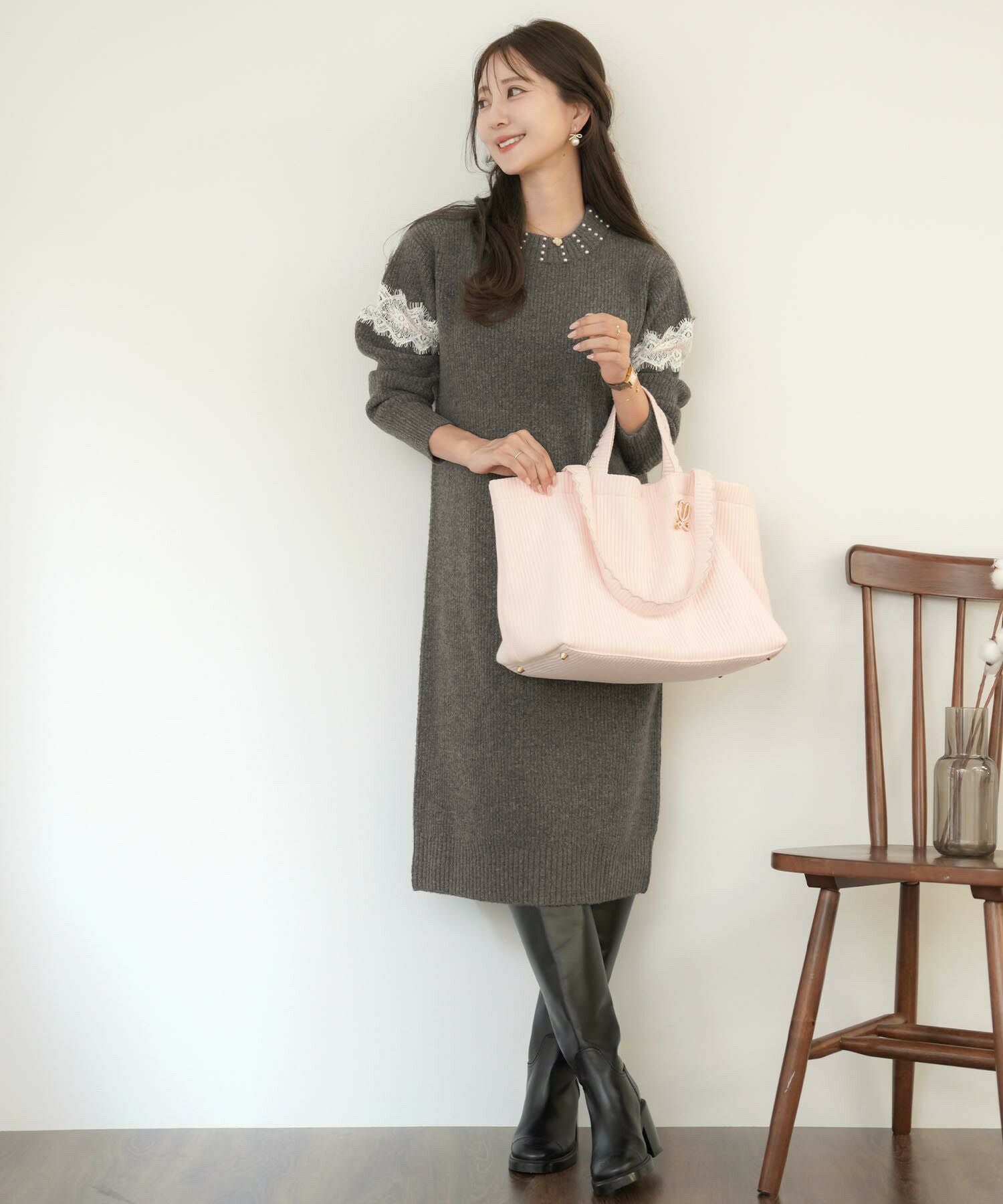 Grand table バックレース ニットワンピース レースニットワンピース｜JENNE(ジェンヌ)公式通販：パリジェンヌの