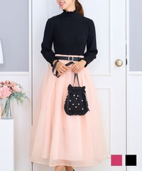 ポーチ ミニバッグ リル パール 巾着 斜め掛け テープ・紐付き エレガント 上品 大人 ダンボール フリル&パール付き ミニ バッグ Prima Scherrer