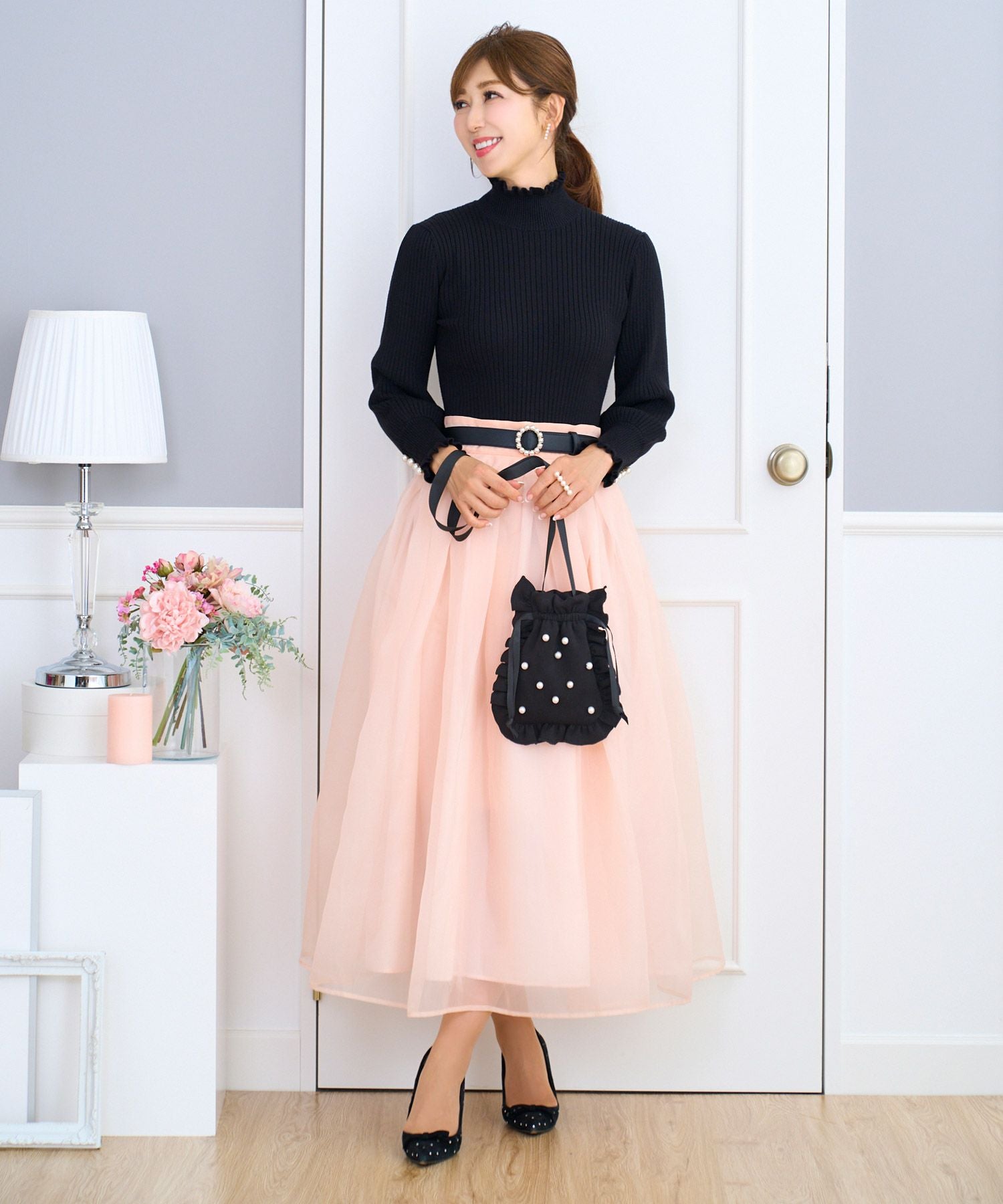 LastCollection-SALE ダンボール フリル&パール付き ミニ バッグ Prima