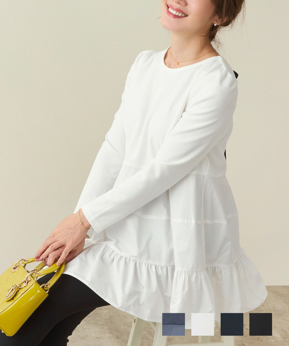 新色追加 手洗い可 長袖 ティアード フレアヘム ギャザー 異素材 バックリボン 涙あき 大人可愛い 上品 ティアード ブラウス プルオーバー 長袖 Liala×PG