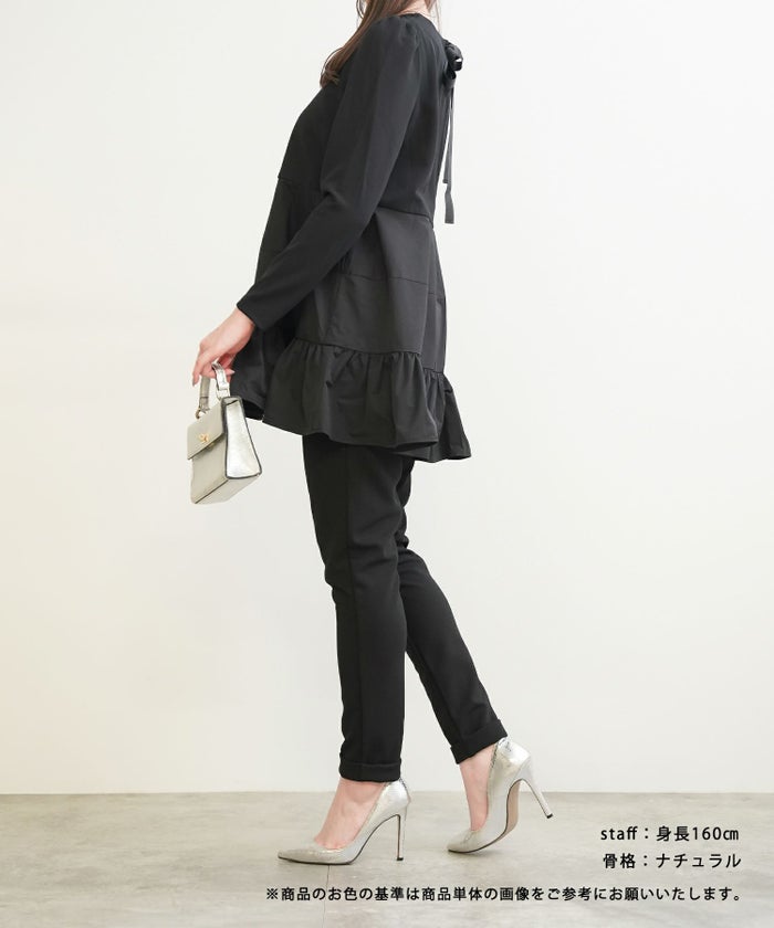 新色追加/手洗い可/長袖/ティアード/フレアヘム/ギャザー/異素材/バックリボン/涙あき/大人可愛い/上品