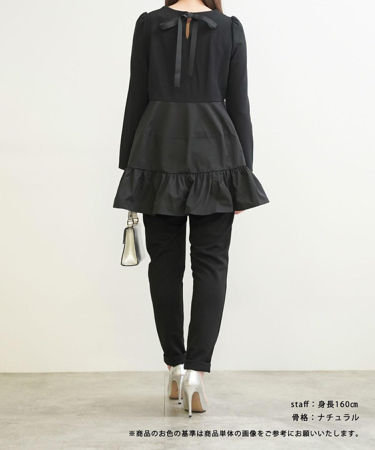 新色追加/手洗い可/長袖/ティアード/フレアヘム/ギャザー/異素材/バックリボン/涙あき/大人可愛い/上品