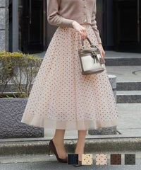 フロッキードットチュールスカートlerevevaniller ネイビー/ピンクベージュ/ベージュ/ブラウン/ブラック