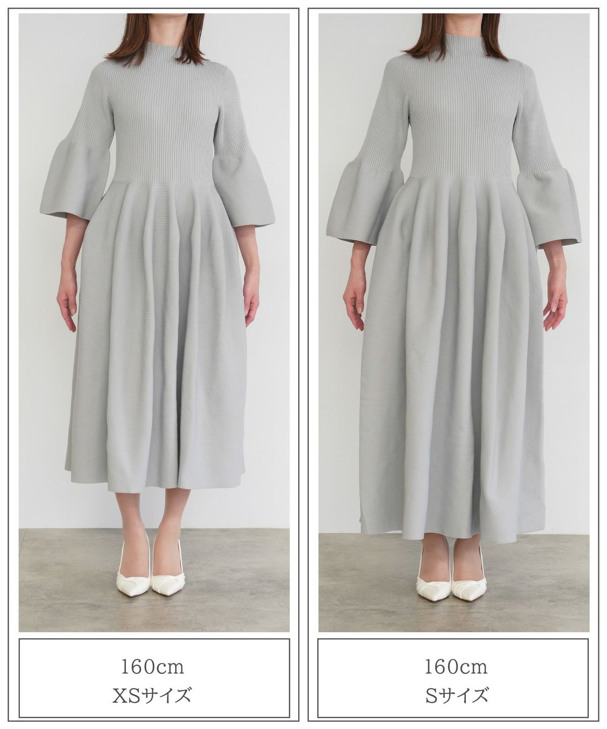 レディース/ワンピース/ホールガーメント/ニット/ベルスリーブ/8分袖/春/秋/冬/ミックス/チャコール/ネイビー/ホワイト/グレー/ブラック