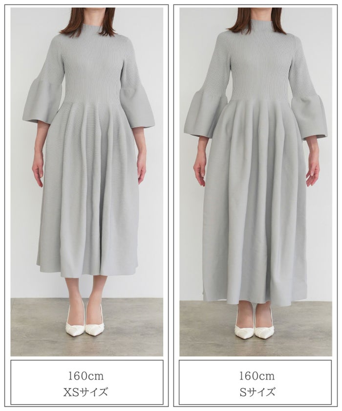 レディース/ワンピース/ホールガーメント/ニット/ベルスリーブ/8分袖/春/秋/冬/ミックス/チャコール/ネイビー/ホワイト/グレー/ブラック