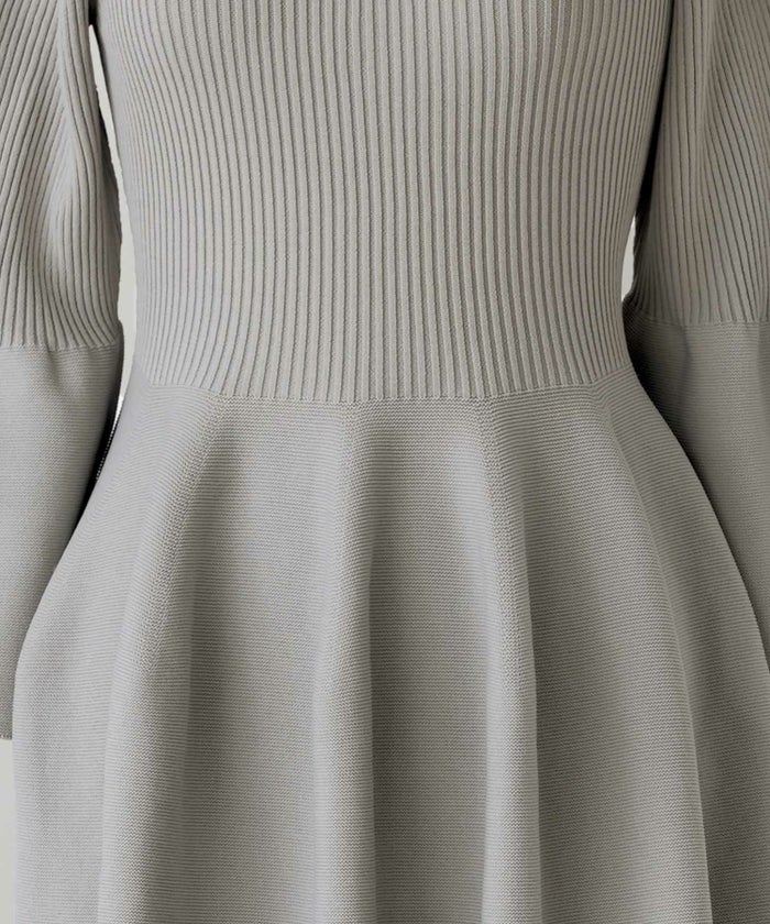 レディース/ワンピース/ホールガーメント/ニット/ベルスリーブ/8分袖/春/秋/冬/ミックス/チャコール/ネイビー/ホワイト/グレー/ブラック